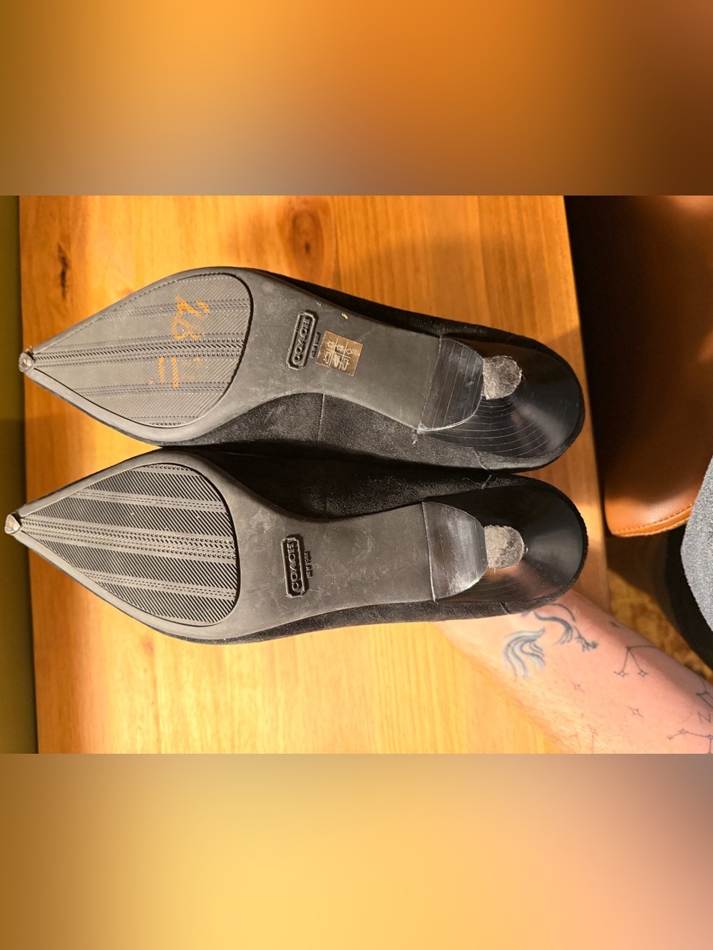 Coach Black Suede Pointed Toe Kitten Heel Loafers - Picture 4 of 5